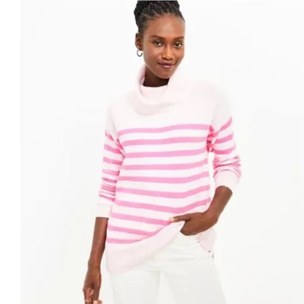 LOFT Barbie Pink Stripe Soft Oversized Turtleneck Sweater M Medium EUC $79 KL